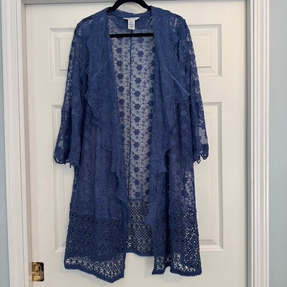 John Mark Blue Lace Duster Crochet Cardigan L - Picture 1 of 7
